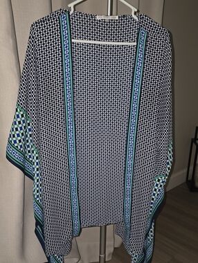 Violet And Claire Navy, White & Green Open Front Kimono
